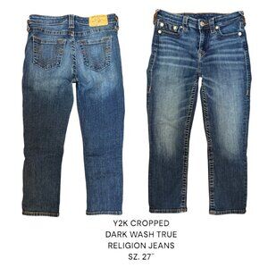 Y2K‎ VINTAGE TRUE RELIGION CROPPED DARK WASH JEANS SIZE 27